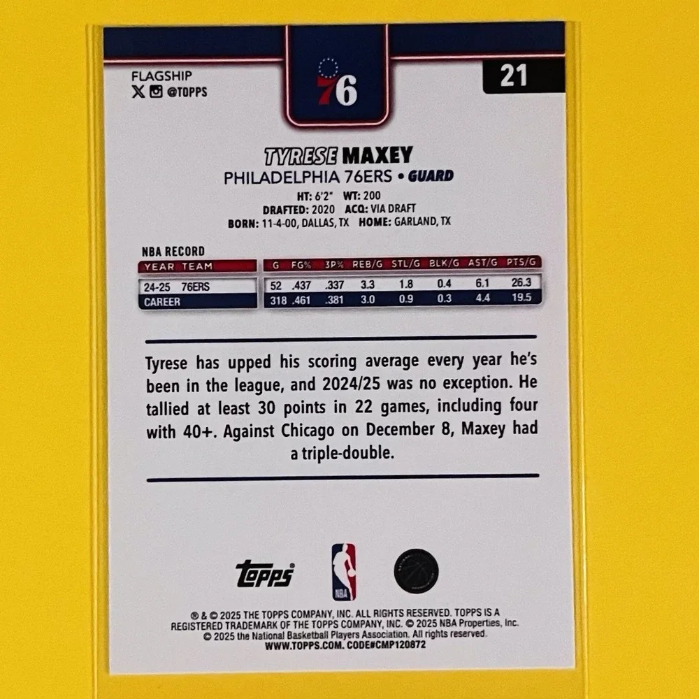 2025-26 Topps Basketball Tyrese Maxey #21 Philadelphia 76ers‎